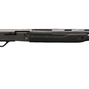 Long-barreled bolt-action rifle with a black synthetic stock shown in profile on a white background