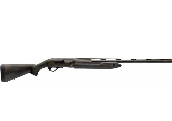 Black bolt-action rifle with a synthetic stock and long barrel, shown in a side profile.