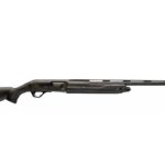 Long-barrel shotgun with a black synthetic stock and forend, shown from the side
