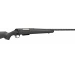 Long-barreled rifle with a black synthetic stock and barrel extending to the right on a white background, a firearm displayed in profile.