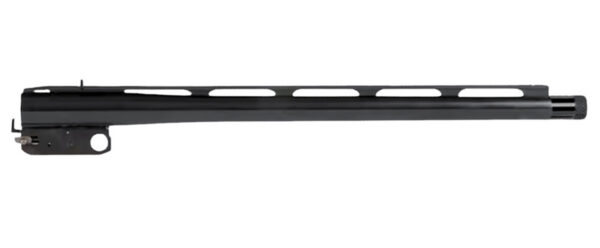 Black rifle barrel with a ventilated, M-LOK style handguard seen from the side.