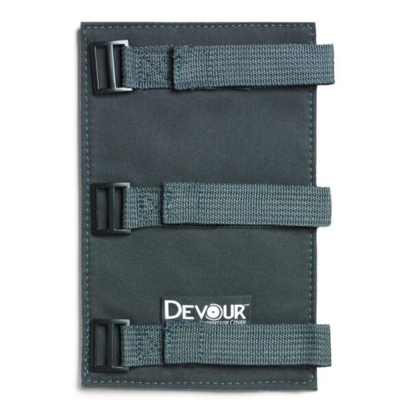 Devour organizer cover with three adjustable fabric straps and buckle hardware, in dark blue/gray fabric.