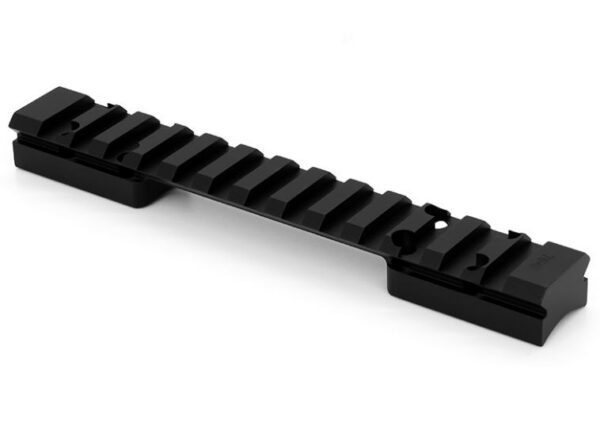 Black Picatinny rail segment for mounting firearm accessories, with evenly spaced slots along its length