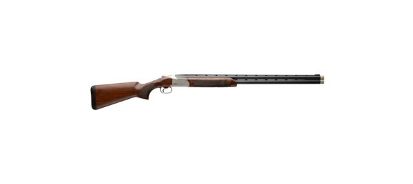 Lever-action shotgun with a wooden stock and long metal barrel