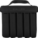 Black Allen tool/ accessory roll with five padded slots and a handle, designed to hold slim tools or pens.