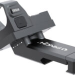 Compact red dot holographic rifle sight mounted on a rail with the Viridian branding visible