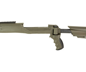 Long tan tactical rifle with a folding stock and ribbed fore-end, centered on a white background.