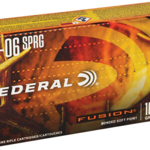 Federal Fusion 30-06 SPRG rifle cartridge box, 165 grain, bonded soft point, 20 cartridges total.
