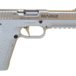 Gray semi-automatic handgun/airsoft pistol with a textured grip and slide labeled 'MARK 2' (side view). Used as a prop or replica.