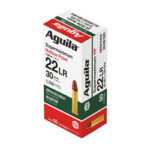 Box of Aguila .22 LR hollow-point ammunition.
