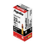 Box of Aguila .22 LR hollow-point ammunition, 50 rounds, 36-grain, ~1,200 fps.