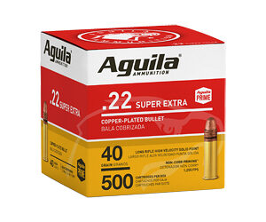 Box of Aguila .22 Super Extra ammunition, copper-plated bullets, 500 rounds (40 grain)