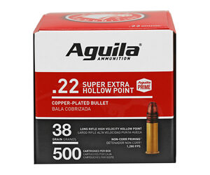 Aguila Super Extra High Velocity Rifle Ammunition .22 LR 38 gr CPHP 1280 fps 500/ct
