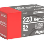 Box of Aguila 223 Rem FMJ ammunition, 55 grain, full metal jacket, 50 rounds.