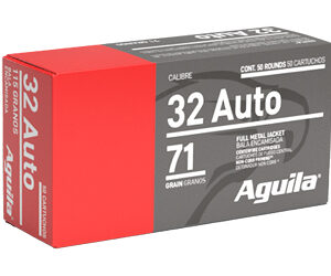 Box of Aguila .32 Auto ammunition, 71 grain full metal jacket cartridges.