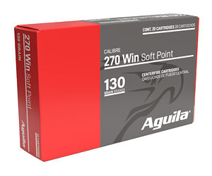 Red and gray Aguila box of 270 Win Soft Point ammunition, 130 grain, containing 20 cartridges.