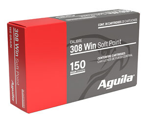 Box of Aguila .308 Win Soft Point ammunition, 150 grain, 20-cartridge box