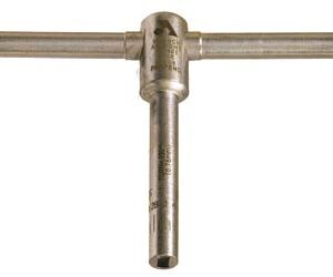 T-shaped metal hand tool (T-handle) with a vertical shaft and a horizontal crossbar for turning rods or sockets