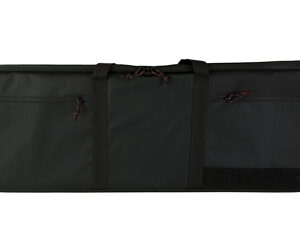 Long black rectangular equipment case with two carrying handles and external zip pockets.