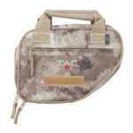 Camouflage beige and brown compact tactical pouch with two handles, a zipper along the side, and a leather patch on the front displaying the TAC logo.