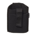 Small black tactical pouch with Velcro strap and belt loop for carrying small items or batteries.
