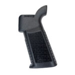 Black textured pistol grip with a curved finger rest for a handgun