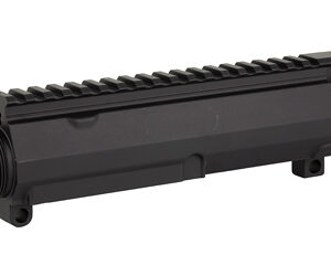 Black AR-15 style upper receiver with a top Picatinny rail and threaded muzzle, shown from the side.