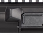 AR-15–style upper receiver with a Picatinny rail running along the top and a protective ejection-port cover on the side