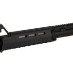 Black AR-style rifle upper receiver with handguard and front sight, isolated against a white background.