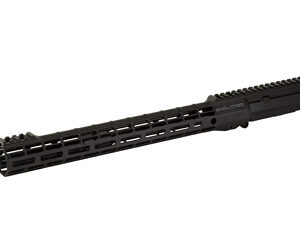 AR-15 style upper receiver with a long free-floating handguard and top Picatinny rail, black