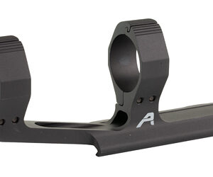 Black scope mount with two circular ring clamps on a flat base, designed to hold a rifle scope