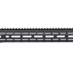 Long black rifle handguard with numerous M-LOK slots along its length