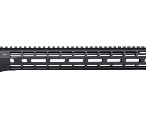 Long black rifle handguard with numerous M-LOK slots along its length