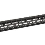Black modular AR-15 handguard with side KeyMod slots and a top Picatinny rail along its length