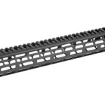 Long black rifle handguard with a top Picatinny rail and multiple M‑LOK slots along the sides.