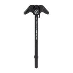 Black ice axe with a T-shaped head and long shaft, used for ice climbing and mountaineering.