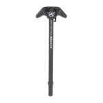 Mountaineering ice axe with a black shaft and curved head, used for alpine climbing and self-arrest.