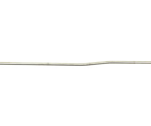 Thin metal wire with a slight bend, lying horizontally on a white background.