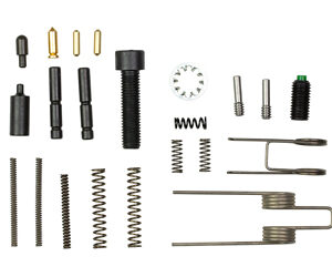 Assorted hardware kit with springs, pins, cotter pins, and retaining clips laid out on a white background.