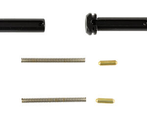 Hardware kit with two black cylindrical bolts, two long springs, and two small brass pins.