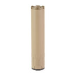 Brown cardboard mailing tube with plastic end caps, standing upright.