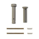 Hardware kit: two gray cylindrical pins (long with a hole, short with a slot), plus two springs and two small silver pins.