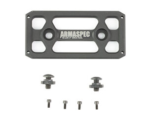 ARMASPEC mounting plate with accompanying bolts on a white background.
