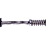 Spring-loaded plunger/rod assembly with coiled springs on a metal shaft, black left end cap and knurled right end cap.