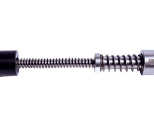 Spring-loaded plunger/rod assembly with coiled springs on a metal shaft, black left end cap and knurled right end cap.