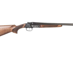 Single-barrel shotgun with a wooden stock and ornately engraved metal receiver.