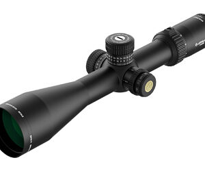 Black rifle scope with multiple adjustment knobs and a large objective lens, used to aid precision aiming at distance