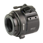 Black camera lens mount adapter with front threaded ring and mounting lugs
