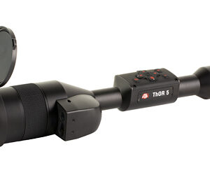 Thermal riflescope with lens cap open, THOR 5, mounted on a rail.