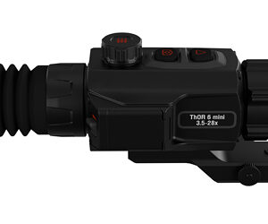 Black riflescope with variable magnification 3.5–20x, mounted on a rail, showing adjustment turrets and eyepiece